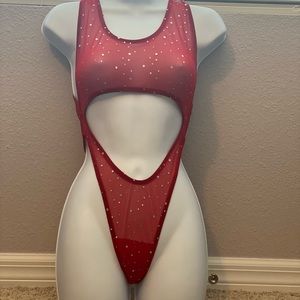 Red Sparkly One Piece/W Thong
